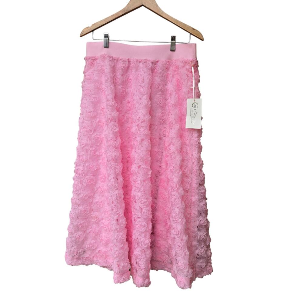 Rose Floral 3D Romance Midi Pink Skirt Women Sz Large Feminine By Cato